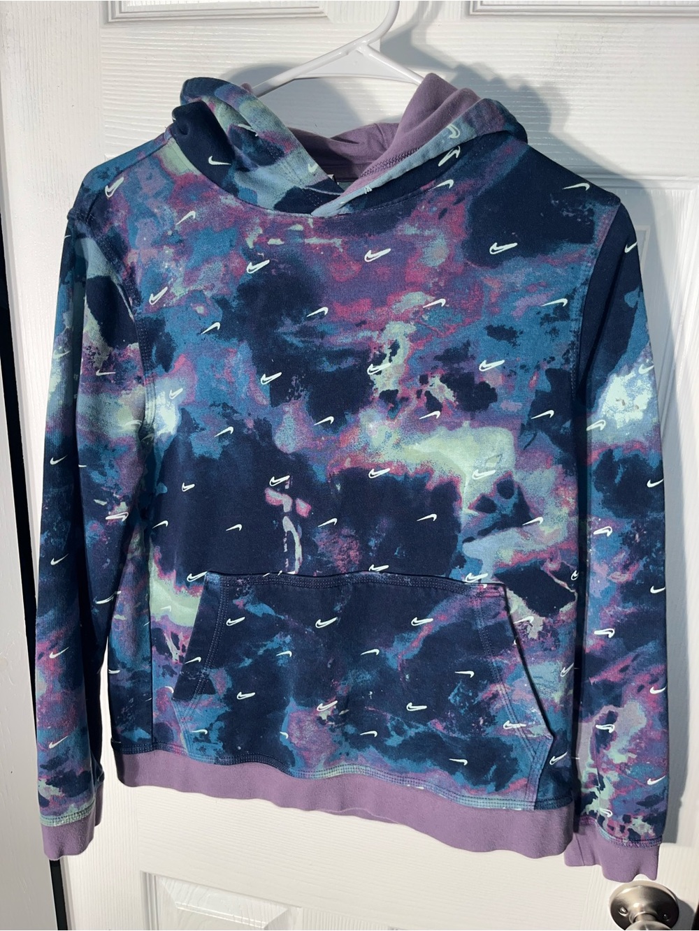 Kids Boys Girls Nike Galaxy Print Hoodie Long Sleeve Navy Purple Green Large L